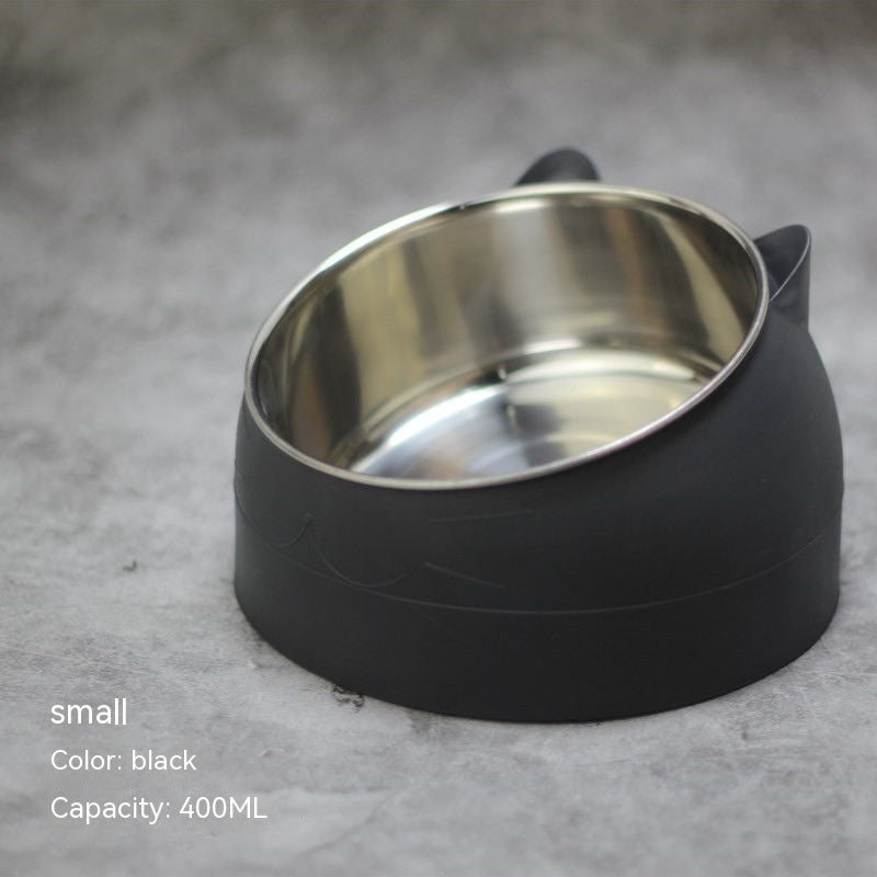 Stainless Steel Dog Bowl Double Bowl Cervical Protection Oblique Mouth Hot Pet Food Basin Supplies